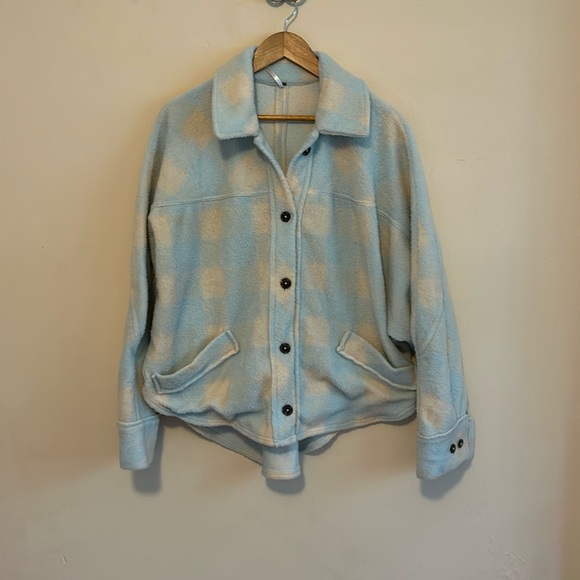 Free People Into the Wild Jacket Plaid Print Blue Cloud Sz M - Picture 1 of 5